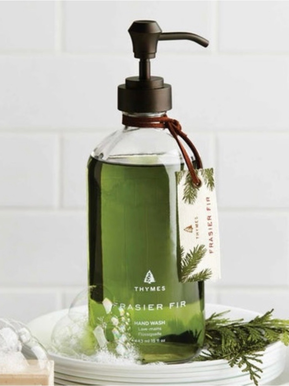THYMES Frasier Fir Hand Wash, 15 fl oz - Glass Bottle w/ Pump - NEW